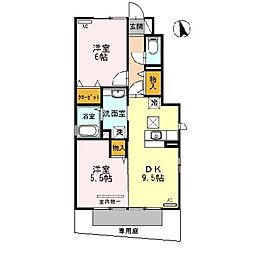 パークサイドツイン 1階2DKの間取り