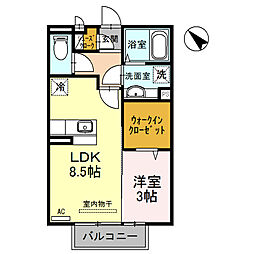 フィオーレ野崎III 2階1LDKの間取り