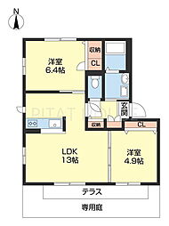 レジデンス有本 1階2LDKの間取り