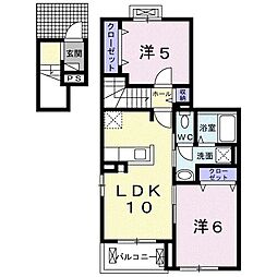 クレシア 2階2LDKの間取り