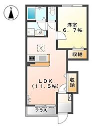 ラ・カーサHANA 1階1LDKの間取り