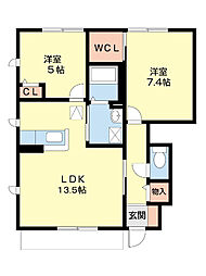 シャーメゾン紀水III 1階2LDKの間取り