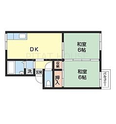 プレジール塩屋 2階2DKの間取り