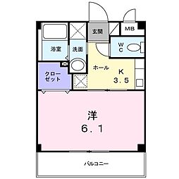 プランドール 2階1Kの間取り