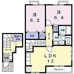 セーリウス梅原II 2階2LDKの間取り