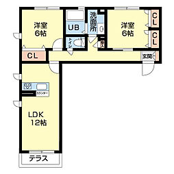 シャーメゾンガーデンズ紀三井寺 1階2LDKの間取り
