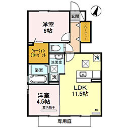 モクレン 1階2LDKの間取り