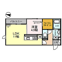 エクセレート 3階1LDKの間取り