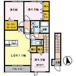 D-room秋月　A棟 2階3LDKの間取り