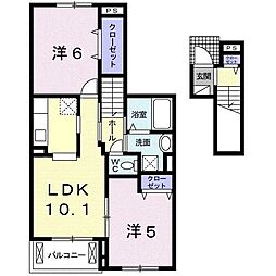 リヴェール土入　I 2階2LDKの間取り