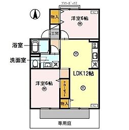 ピュアハイツ有本 3DKの間取図画像