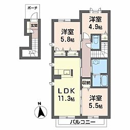 シャーメゾン陽 3LDKの間取図画像