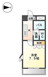 ヒールコート 1Kの間取図画像