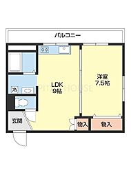 エクシード紀伊B 1LDKの間取図画像