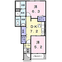 シャイニング・ベル2 2DKの間取図画像