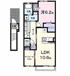 ルチェリデB 1LDKの間取図画像