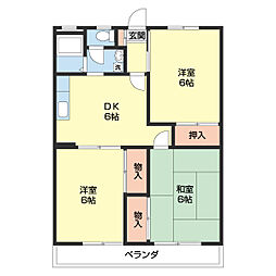 レジデンス粟 3DKの間取図画像