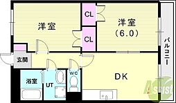 コスモハイツ 2DKの間取図画像