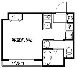 ロータス西陣 5階1Kの間取り