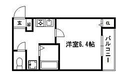 西陣パークハイツ 3階1Kの間取り