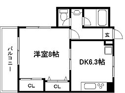 グランミュゼ北野 106 1階1DKの間取り