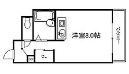 アーバンツリー上賀茂 2階ワンルームの間取り
