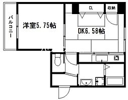 朱雀館 1Kの間取図画像