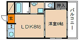 ヴィラ白川山手 1LDKの間取図画像