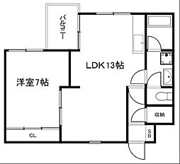 ベルメゾン鴨川 1LDKの間取図画像