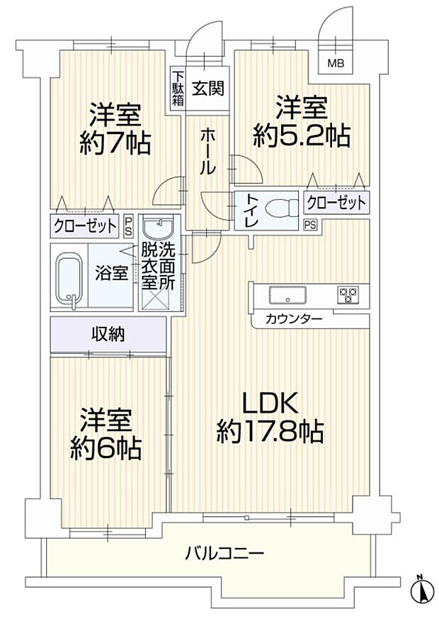 ＪＲ青梅線 昭島駅まで 徒歩33分(3LDK) 5階の間取り