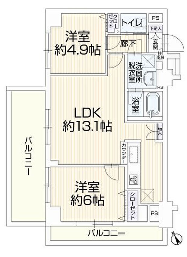 ＪＲ青梅線 昭島駅まで 徒歩18分(2LDK) 3階の間取り