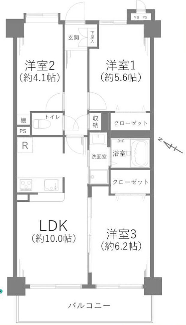 ＪＲ八高線 東福生駅まで 徒歩8分(3LDK) 2階の間取り