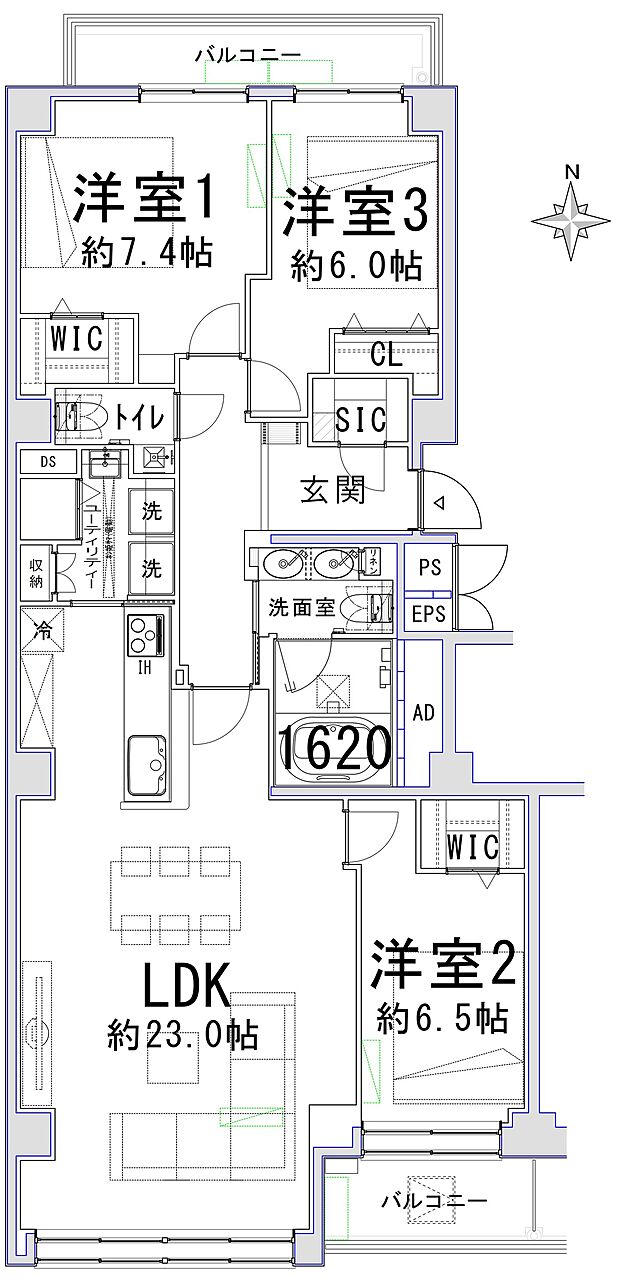 3LDK、1階南向き物件となり、南側だけで無く、北側にもバルコニーがあり、全部屋風通しが良く、開放感があります。