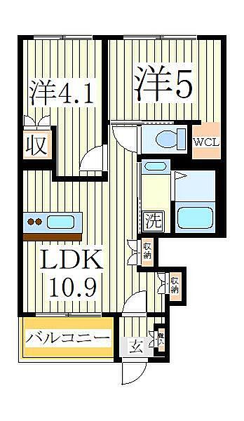 千葉県柏市松ケ崎(賃貸アパート2LDK・1階・45.29㎡)の写真 その2