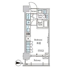 パークアクシス菊川 8階ワンルームの間取り