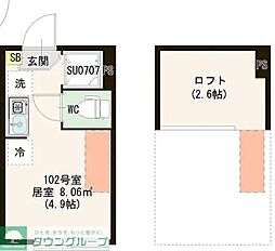 シースカイ平井 102 1階ワンルームの間取り