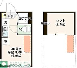 シースカイ平井 201 2階ワンルームの間取り