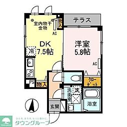 Clarity 1階1DKの間取り