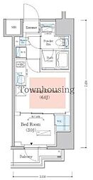 東京メトロ東西線 木場駅 徒歩4分の賃貸マンション 12階1DKの間取り
