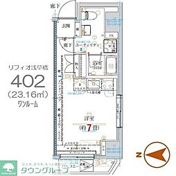 リフィオ浅草橋 4階ワンルームの間取り