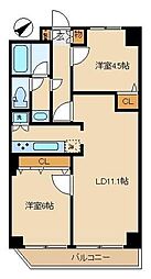 カスタリア浅草橋 2階2LDKの間取り