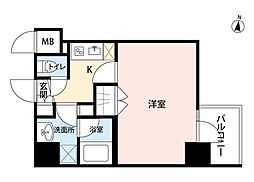アビタ住吉 7階1Kの間取り