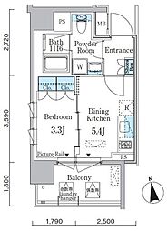 ミリアレジデンス両国 7階1DKの間取り