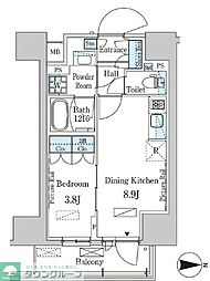 パークアクシス入谷 4階1DKの間取り