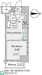Totsu Residence Kaminarimon 8階1DKの間取り