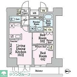 パークアクシス入谷 6階2LDKの間取り