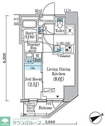 プライムブリス蔵前 8階1LDKの間取り