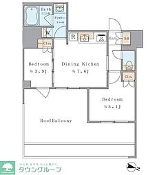 Brillia ist両国 1302 13階2DKの間取り