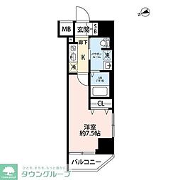 プレール・ドゥーク門前仲町III 10階1Kの間取り