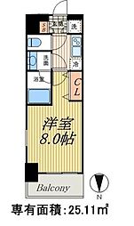 ドゥーエ蔵前 1Kの間取図画像